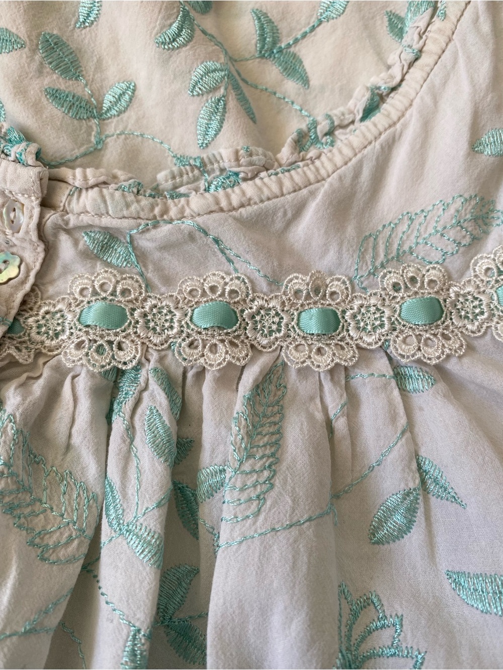 Eileen West Blue Floral Embroidered Maxi Nightgown - Button Front - Size S - Picture 7 of 14